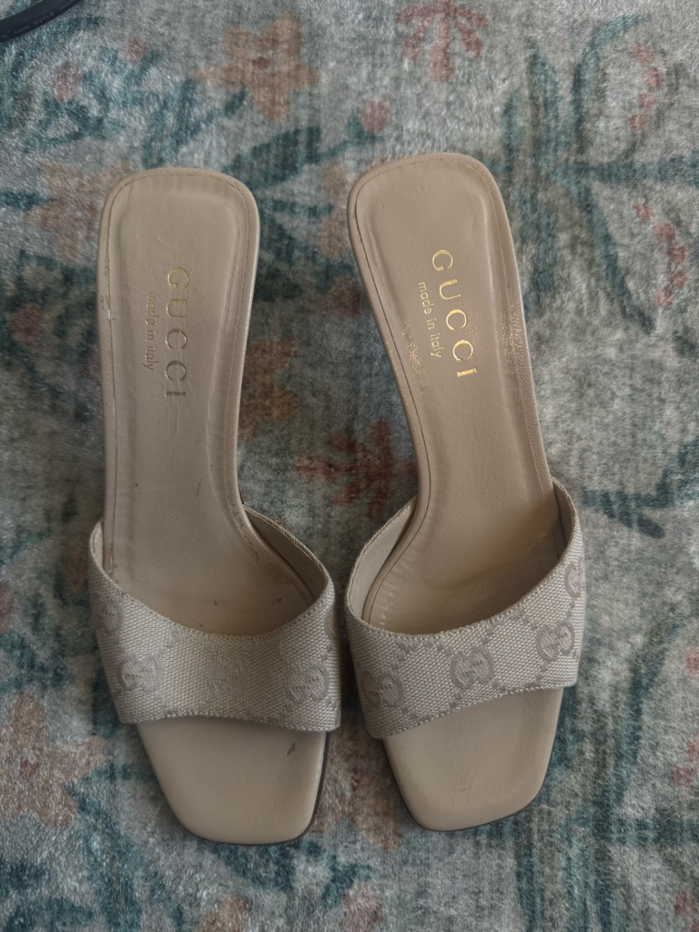 Gucci Neutral Beige GG Canvas Slide Mules